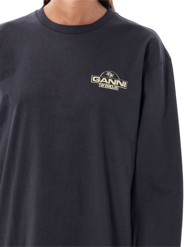 Logo Print Long Sleeve T-Shirt Black - GANNI - BALAAN 4