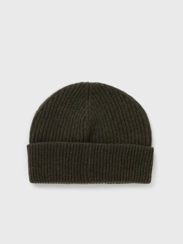 Logo Patch Ribbed Knit Beanie Khaki - GANNI - BALAAN 3