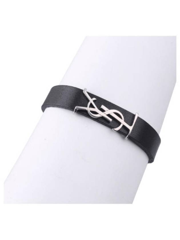 Monogram Opium Leather Bracelet Black - SAINT LAURENT - BALAAN.