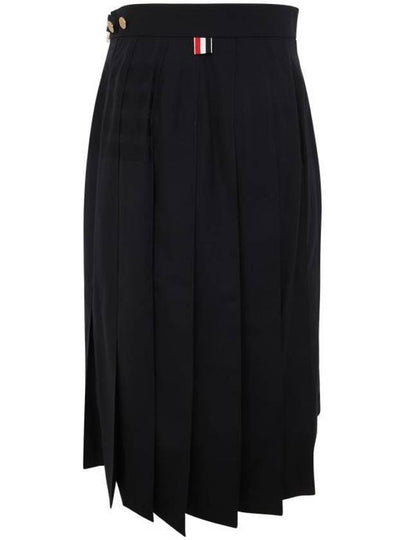 4 Bar Logo Plain Weave Wool Pleated Skirt Navy - THOM BROWNE - BALAAN 2