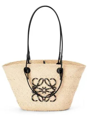 Iraka Palm Calfskin Anagram Basket Shoulder Bag Natural Black - LOEWE - BALAAN 1