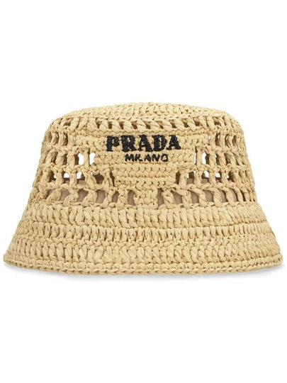 Embroidered Logo Raffia Bucket Hat Natural - PRADA - BALAAN 2