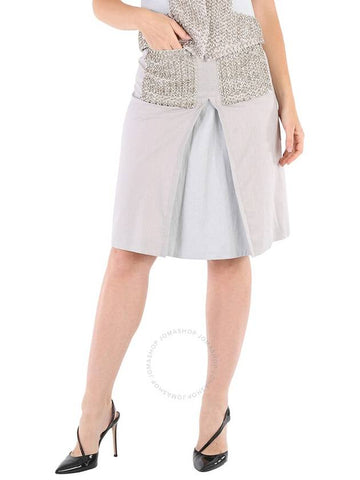 Burberry Ladies Grey Melange Crystal Embroidered Box Pleated Midi Skirt, Brand Size 4 (US Size 2) - BURBERRY - BALAAN 1