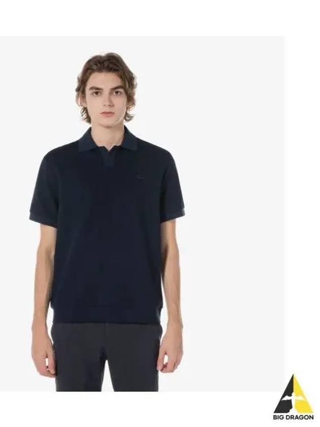 Men s open collar texture polo navy - LACOSTE - BALAAN 1