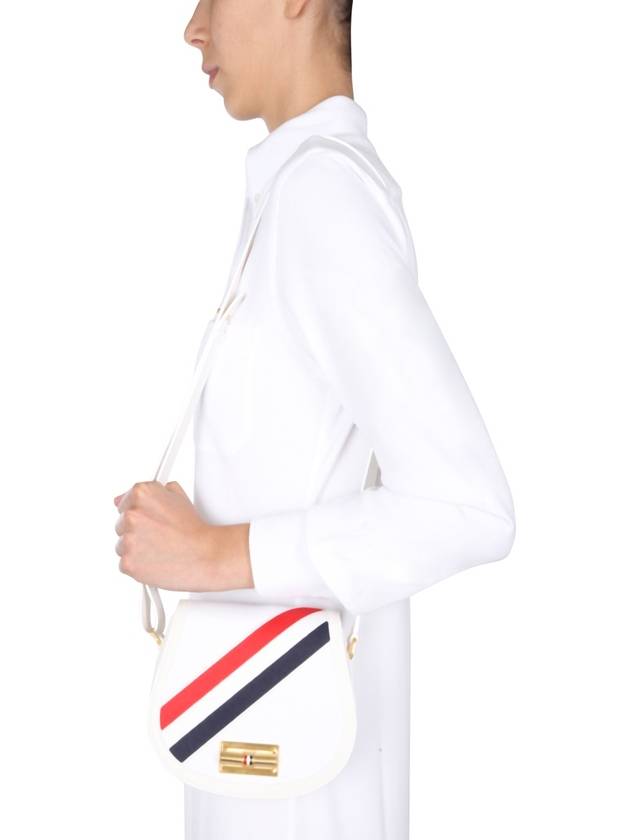 Saddle Canvas Calfskin Diagonal Stripe Small Shoulder Bag White - THOM BROWNE - BALAAN 3