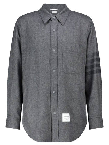 Snap Front Cashmere Wool Shirt Jacket Grey - THOM BROWNE - BALAAN 1