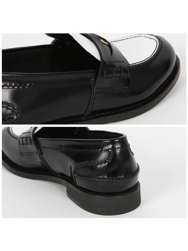 Women's Leather Loafers Black White - MIU MIU - BALAAN.