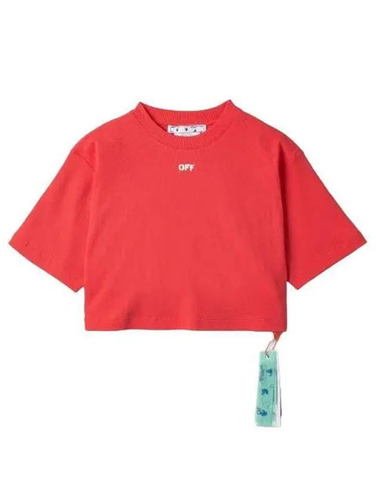 Logo Crop Short Sleeve T Shirt Red - OFF WHITE - BALAAN 1