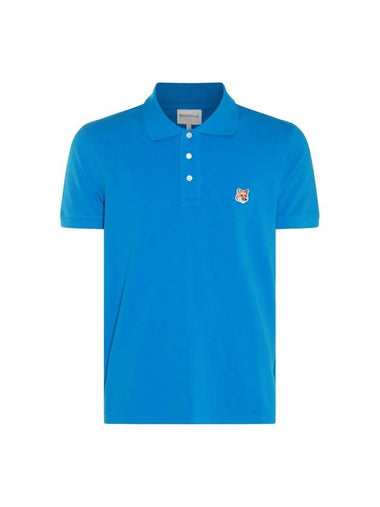 Fox Head Patch Cotton Polo Shirt Blue - MAISON KITSUNE - BALAAN 1