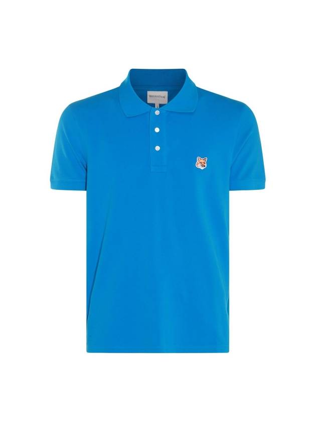 Fox Head Patch Cotton Polo Shirt Blue - MAISON KITSUNE - BALAAN 1