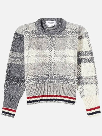 Tartan Check Jacquard Wool Mohair Knit Top Grey - THOM BROWNE - BALAAN 2