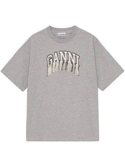 Heavy Cotton Drop Shoulder Fringe Short Sleeve T-Shirt Grey - GANNI - BALAAN 2