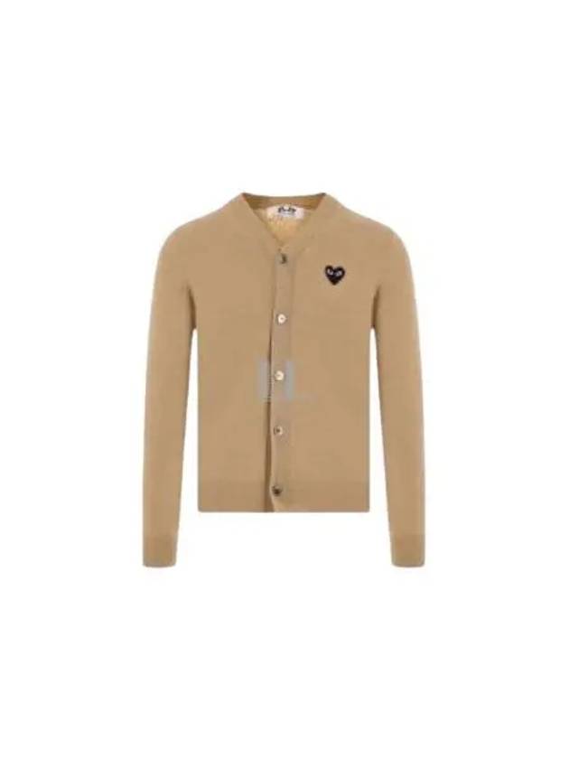 Black Heart Wappen V-Neck Wool Cardigan Beige - COMME DES GARCONS PLAY - BALAAN 2