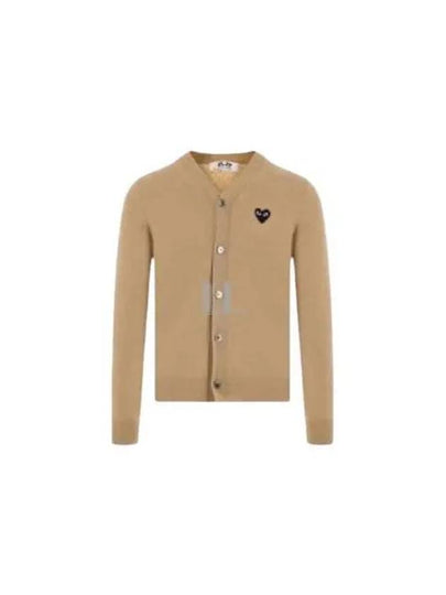 Black Heart Wappen V-Neck Wool Cardigan Beige - COMME DES GARCONS PLAY - BALAAN 2