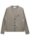 Red Heart Logo Merino Wool Cardigan Beige - AMI - BALAAN 2