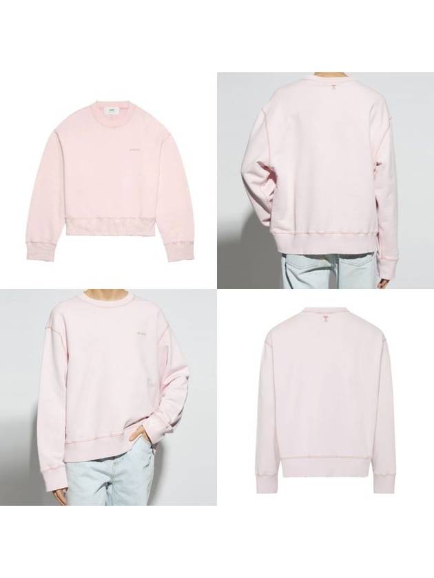 Embroidery Logo Crew Neck Sweatshirt Pink - AMI - BALAAN 8