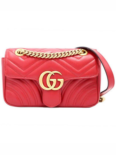 Women s Gucci 446744 Red Matelasse Chevron Leather GG Marmont Mini Gold Chain Cross Bag gt Gangbuk used luxury goods - GUCCI - BALAAN 2