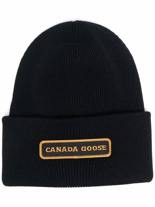 Logo Patch Wool Beanie Black - CANADA GOOSE - BALAAN 2