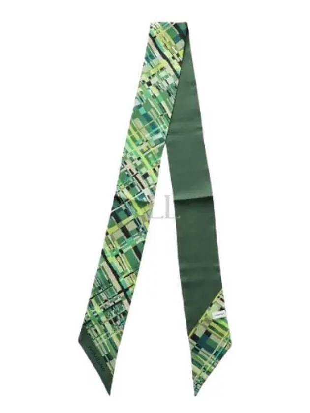 Check Print Twilly Silk Scarf Lime Green - SALVATORE FERRAGAMO - BALAAN 2