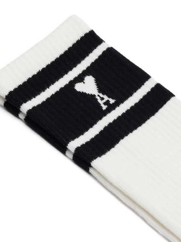 Paris ADC Striped Heart Logo Socks White - AMI - BALAAN 4