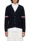 RWB V-neck Striped Virgin Wool Cardigan Navy - THOM BROWNE - BALAAN 2