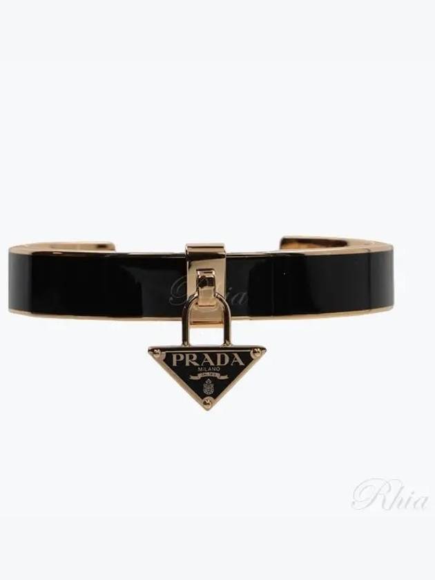 Triangle Logo Plaque Metal Bracelet Black Gold - PRADA - BALAAN 2