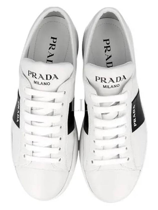 Logo Brushed Leather Low-Top Sneakers White - PRADA - BALAAN 2