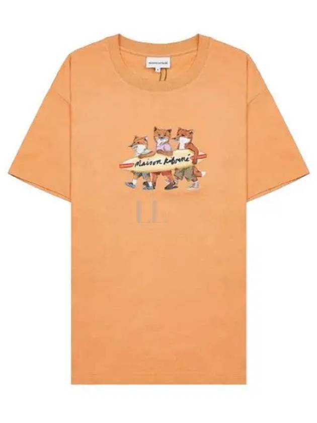 Surfing Foxes Short Sleeve T-shirt Orange - MAISON KITSUNE - BALAAN 2