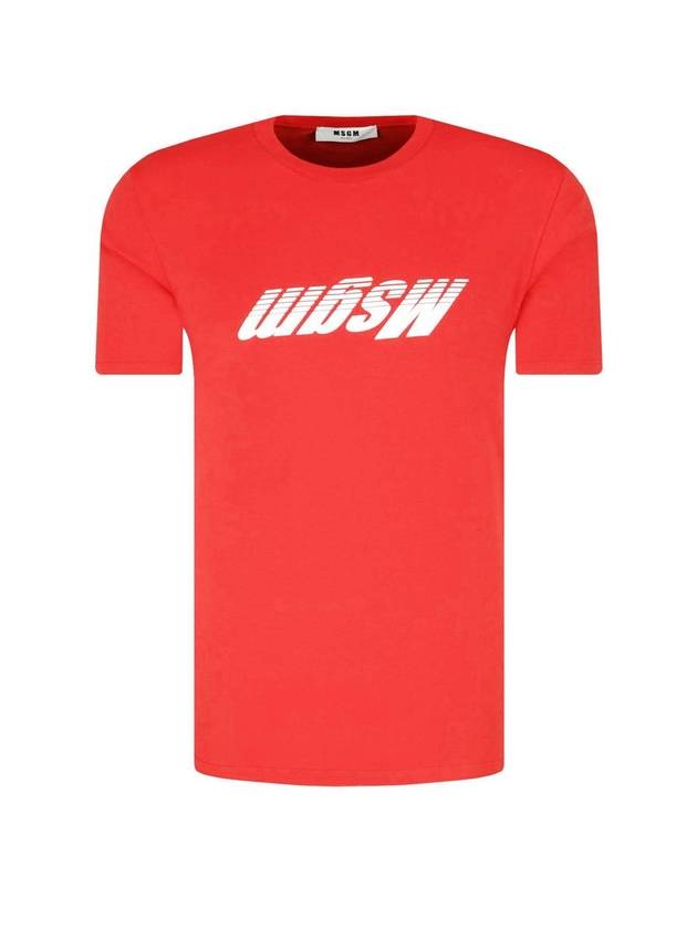 Round Neck Logo Cotton Short Sleeve T-Shirt Red - MSGM - BALAAN 1