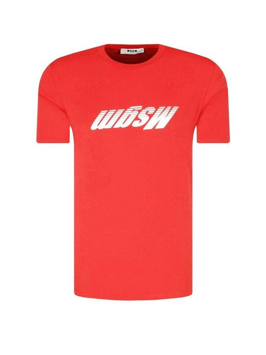 Round Neck Logo Cotton Short Sleeve T-Shirt Red - MSGM - BALAAN 1