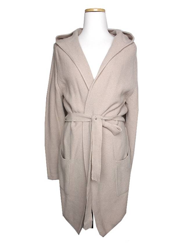 Oatmeal belted hooded knit coat 55 - MAX MARA - BALAAN 1