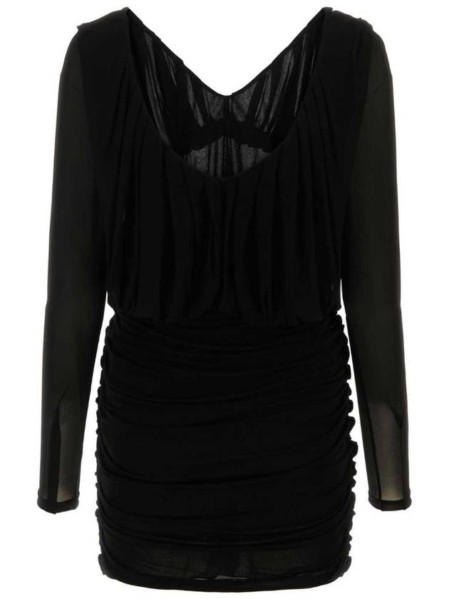 V-Neck Drape Short Dress Black - SAINT LAURENT - BALAAN 3