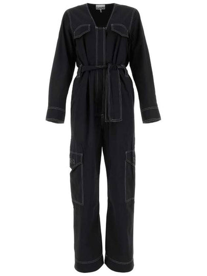 Stitch Detail Belted Jumpsuit Black - GANNI - BALAAN 2