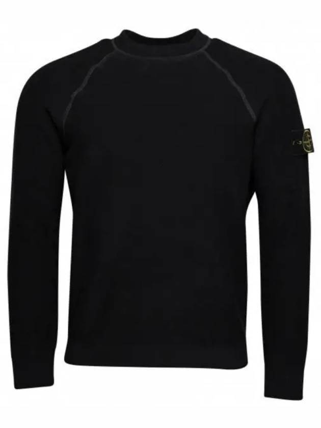 Raw Cotton Badge Crew Neck Knit Top Black - STONE ISLAND - BALAAN 2