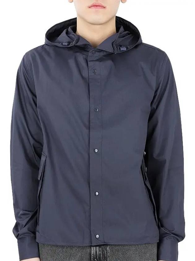 Gabardine PD Metropolis Logo Badge Button Hoodie Blue - CP COMPANY - BALAAN 2