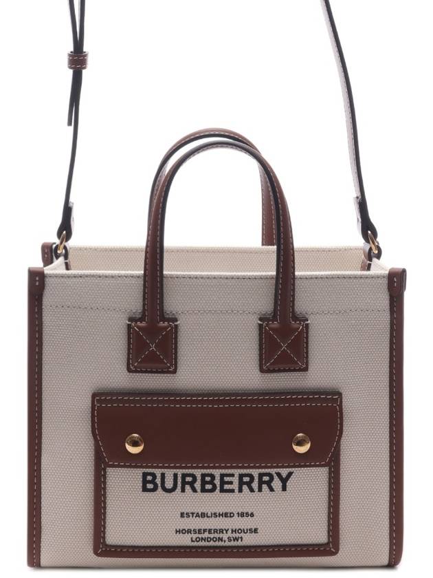 Mini Two-Tone Canvas and Leather Freya Tote Bag Natural Tan - BURBERRY - BALAAN 2