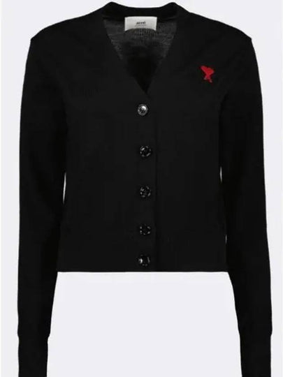 Small Heart Logo Merino Wool Cardigan Noir - AMI - BALAAN 2