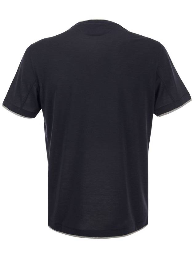 Double Layer Crew Neck Short Sleeve T-Shirt Dark Blue - BRUNELLO CUCINELLI - BALAAN 3