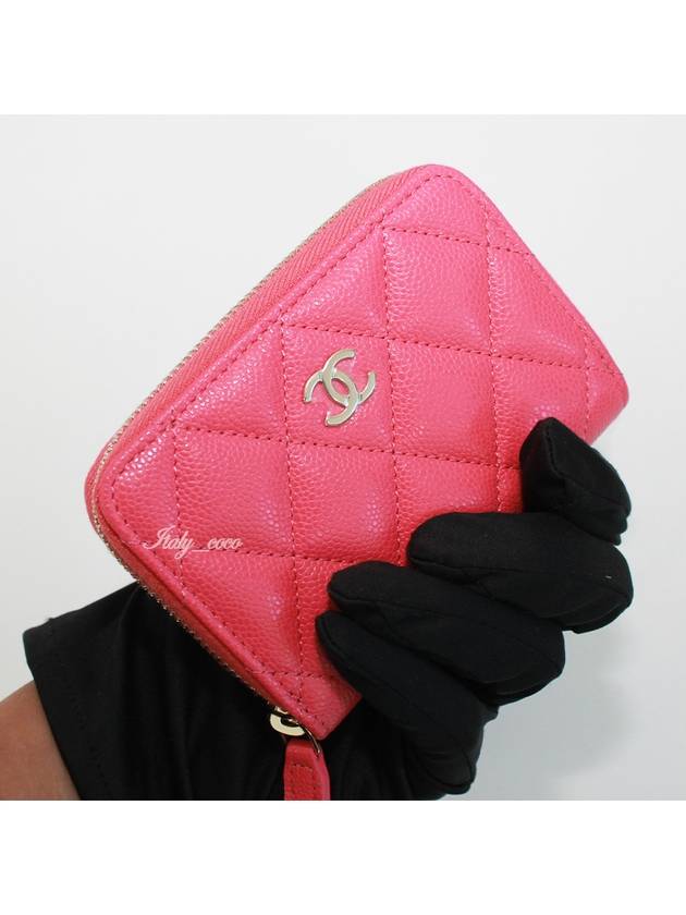 Gold Hardware Classic Grained Shiny Calfskin Zipper Coin Wallet Pink - CHANEL - BALAAN 9