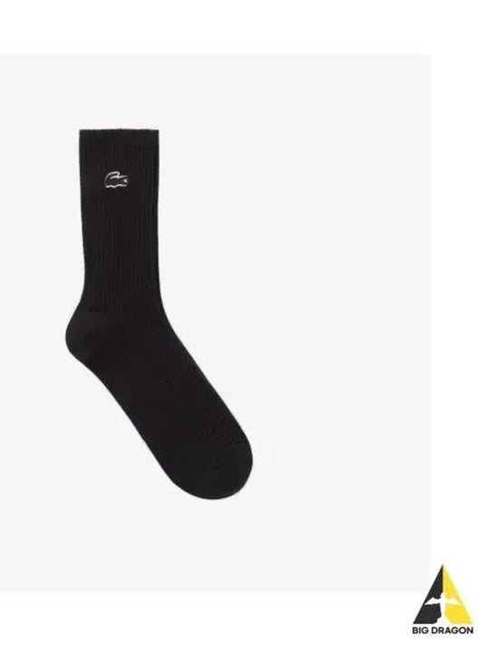 Women s Ribbed Tissue Medium Neck Socks Black - LACOSTE - BALAAN 1