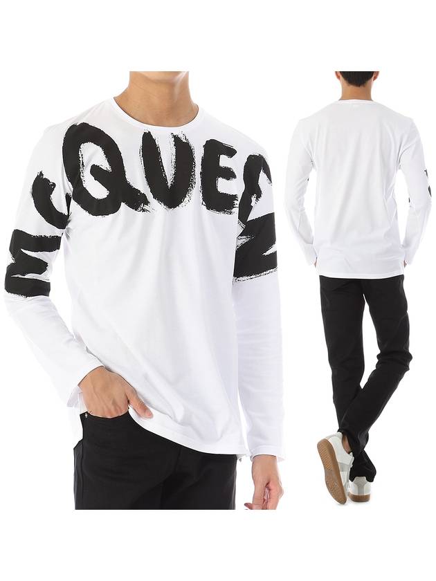 Men's Macro Graffiti Long Sleeve T-Shirt White - ALEXANDER MCQUEEN - BALAAN 2