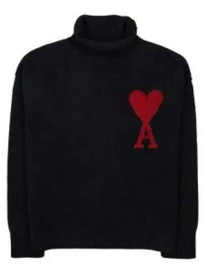 Intarsia Heart Logo Turtleneck Black - AMI - BALAAN 2