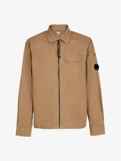 Lens Wappen Gabardine Shirt Zip-up Jacket Brown - CP COMPANY - BALAAN 2