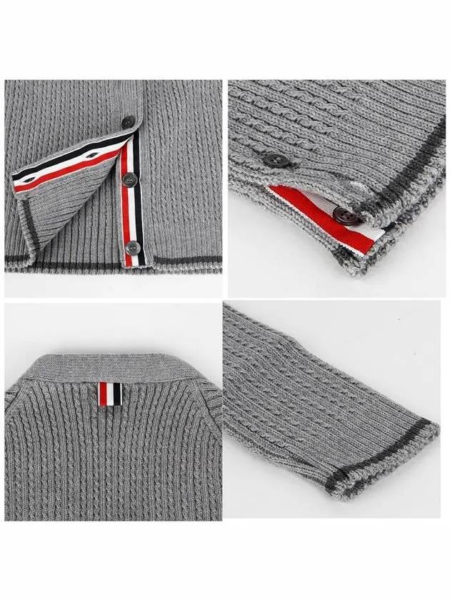 4 Bar Cable Wool Crop Cardigan Grey - THOM BROWNE - BALAAN 7