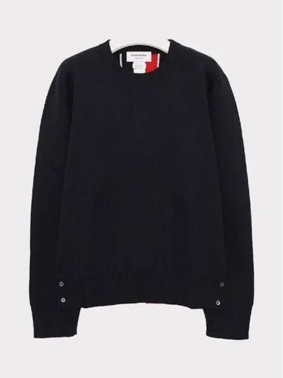 Center Back Striped Stitch Merino Wool Knit Top Navy - THOM BROWNE - BALAAN 2