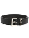 Grained Leather Silver Monogram Belt Black - SAINT LAURENT - BALAAN 2