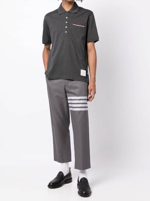 Men's Three Stripes Pocket Mercerized Short Sleeve Polo Shirt Dark Grey - THOM BROWNE - BALAAN 5