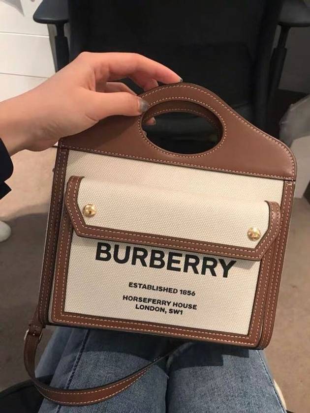 Mini Two-Tone Canvas And Leather Pocket Bag Natural Malt Brown - BURBERRY - BALAAN 3