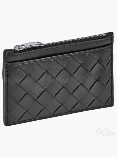 Intrecciato Zipper Single Card Wallet Black - BOTTEGA VENETA - BALAAN 2