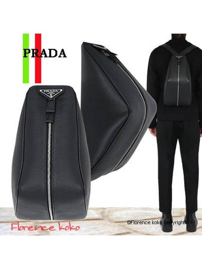 Triangle Logo Leather Backpack Black - PRADA - BALAAN 2